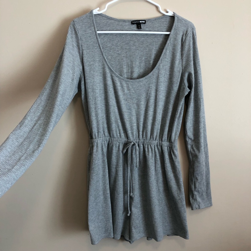 Fashion Nova Gray Long Sleeve Romper
